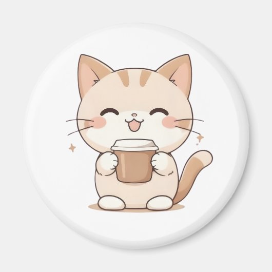 Süße Katze trinkt Kaffee Kawaii Design Magnet (Vorne)