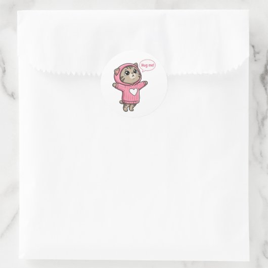 Süße Katze Umarme Mich Rosa Kapuzenpullover Herz A Runder Aufkleber (Tasche)