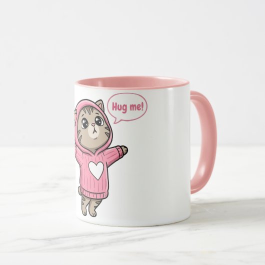 Süße Katze Umarme Mich Rosa Kapuzenpullover Herz Tasse (VorderseiteRechts)