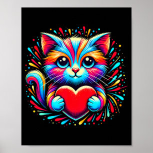 Süße Katze umarmt Valentinsherz Kitty Liebt Katze  Poster