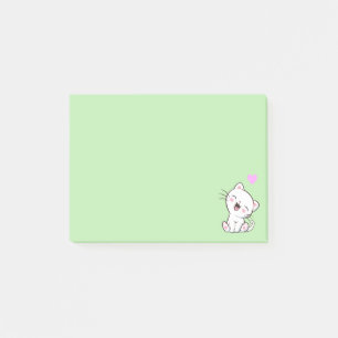 Süße Katze und Herz auf Hellgrün Post-it Klebezettel