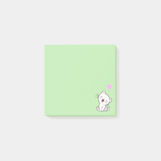 Süße Katze und Herz auf Hellgrün Post-it Klebezettel (Vorderseite)