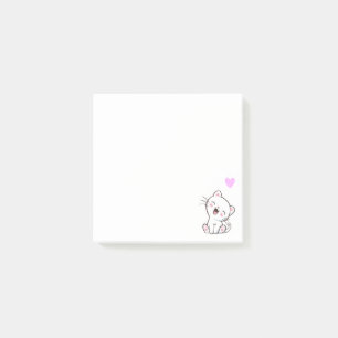 Süße Katze und Herz auf weißen Post-it-Notizen Post-it Klebezettel