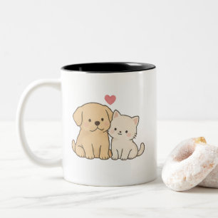 Süße Katze und Hund beste Freunde Kawaii Welpe Kät Zweifarbige Tasse