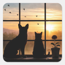Süße Katze und Hund Blumentopf Fenster