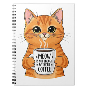 Süße Katze und lustige Kaffee-Tasse Zitat Illustra Notizblock