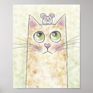 Süße Katze-und-Maus-Illustration Poster