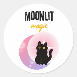 süße Katze und Mond Runder Aufkleber