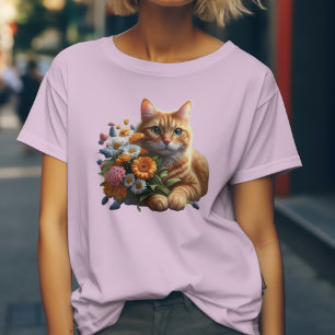 Süße Katze und Wildblumen T-Shirt