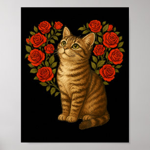 Süße Katze Valentinstag Florales Herz Lustige Katz Poster