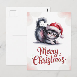 Süße Katze Weihnachtsmann Hut Frohe Weihnachten Wi Postkarte