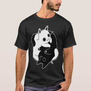 Süße Katze Yin Yang Schwarz-Weiß-Liebe T-Shirt