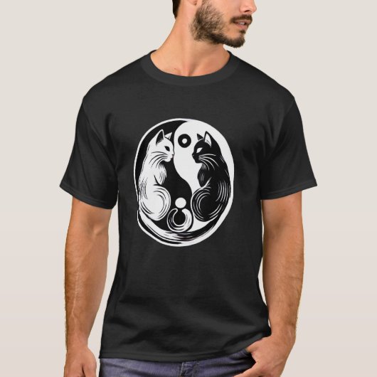 Süße Katze Yin Yang T-Shirt (Vorderseite)