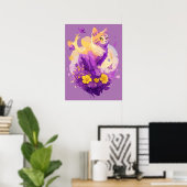 Süße Katzen-Aquarellmalerei mit Flora Poster (Heimbüro)