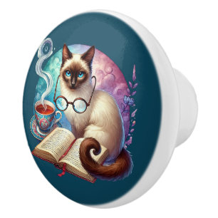 Süße Katzen-Buch-Ecke Bibliothek Leseliebhaber Keramikknauf