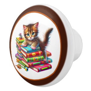 Süße Katzen-Buch-Ecke Bibliothek Leseliebhaber Keramikknauf