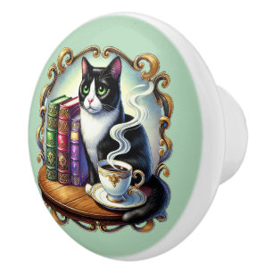 Süße Katzen-Buch-Ecke Bibliothek Leseliebhaber Keramikknauf