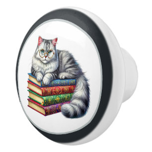 Süße Katzen-Buch-Ecke Bibliothek Leseliebhaber Keramikknauf