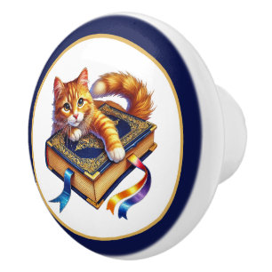 Süße Katzen-Buch-Ecke Bibliothek Leseliebhaber Keramikknauf