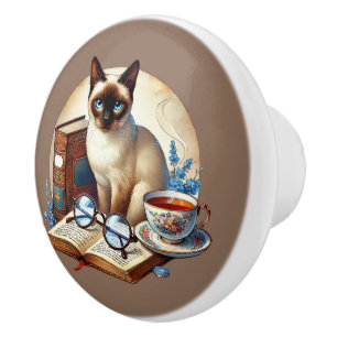 Süße Katzen-Bücher-Ecke Bibliothek Leseliebhaber  Keramikknauf