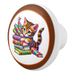 Süße Katzen-Bücher-Nische Bibliothek Leseliebhaber Keramikknauf