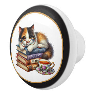 Süße Katzen-Bücher-Nische Bibliothek Leseliebhaber Keramikknauf