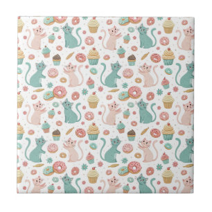 Süße Katzen & Cupcakes Muster - Kawaii Kätzchen Ku Fliese
