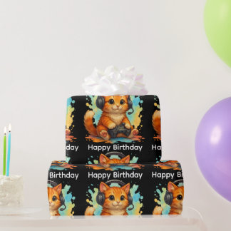 süße Katzen-Gamer-Geburtstags-Geschenkverpackung Geschenkpapier
