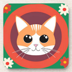 Süße Katzen-Gesicht lebendige Illustration Getränkeuntersetzer