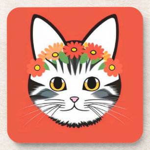 Süße Katzen-Gesicht lebendige Illustration Getränkeuntersetzer