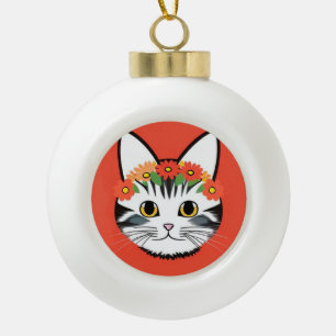 Süße Katzen-Gesicht lebendige Illustration Keramik Kugel-Ornament