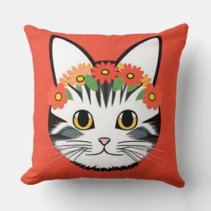 Süße Katzen-Gesicht lebendige Illustration Kissen