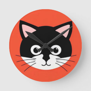 Süße Katzen-Gesicht lebendige Illustration Runde Wanduhr