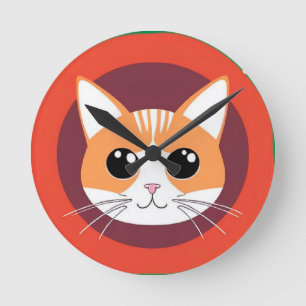 Süße Katzen-Gesicht lebendige Illustration Runde Wanduhr