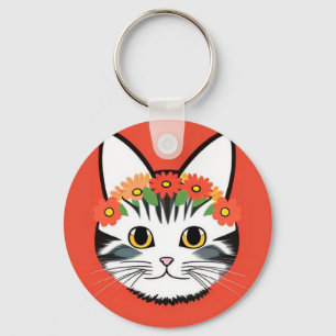 Süße Katzen-Gesicht lebendige Illustration Schlüsselanhänger