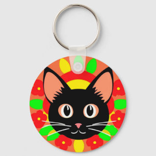 Süße Katzen Gesicht Vibrante Illustration Schlüsselanhänger