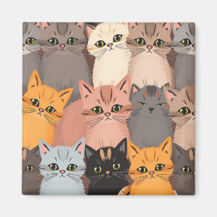 Süße Katzen-Gesichter illustriertes Muster Magnet
