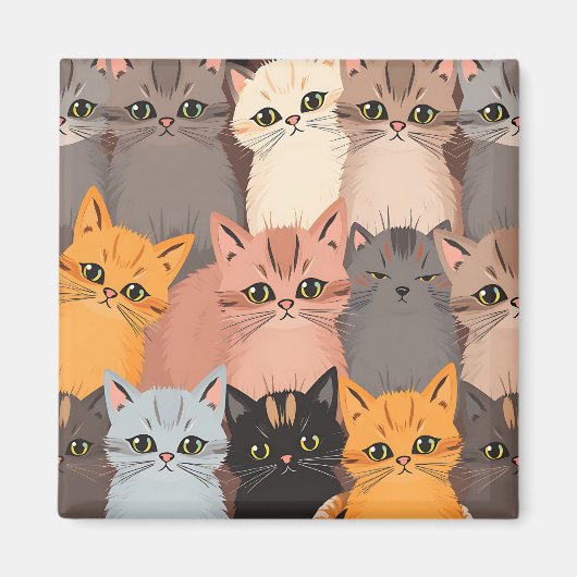 Süße Katzen-Gesichter illustriertes Muster Magnet (Vorne)