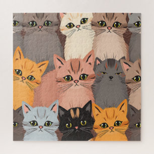 Süße Katzen-Gesichter illustriertes Muster Puzzle