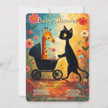 Süße Katzen-Giraffen-Baby-Einladung zur Babyparty