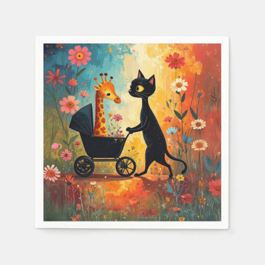 Süße Katzen-Giraffen-Servietten Serviette (Vorderseite)