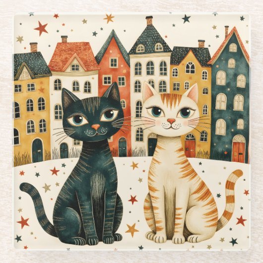 Süße Katzen Glasuntersetzer (Vorderseite)