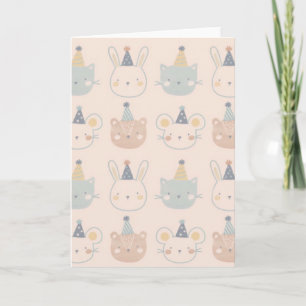Süße Katzen, Hasen und Bären Gesichter Pastell-Mus Karte