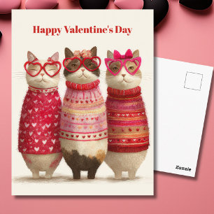 Süße Katzen-Herzen-Pullover Valentinstagskarte  Postkarte