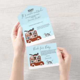 Süße Katzen im Auto Winter-Kälte-Baby-Party  All In One Einladung