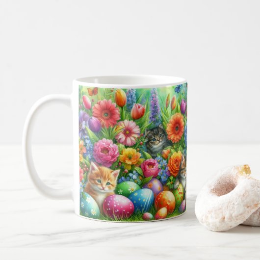 Süße Katzen im Blumengarten Ostern  Kaffeetasse (Mit Donut)