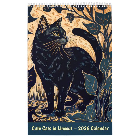 Süße Katzen im Linolschnitt – 2026 Kalender (Titelbild)