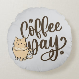 Süße Katzen-Kaffee-Rundkissen Rundes Kissen