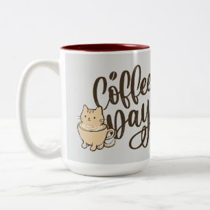 Süße Katzen-Kaffeetasse aus Keramik - Jeden Tag Zweifarbige Tasse