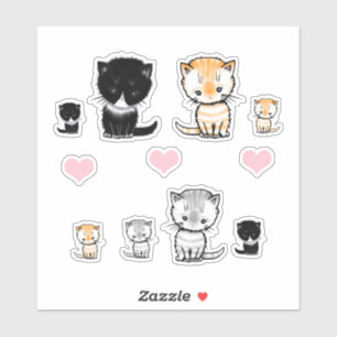 Süße Katzen Kätzchen Tuxedo, Orange Tabby, Grau Aufkleber